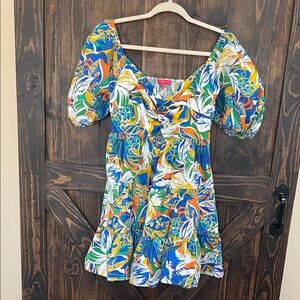 Flying Tomato Multi-Color Tropical Puff Sleeve Mini Dress